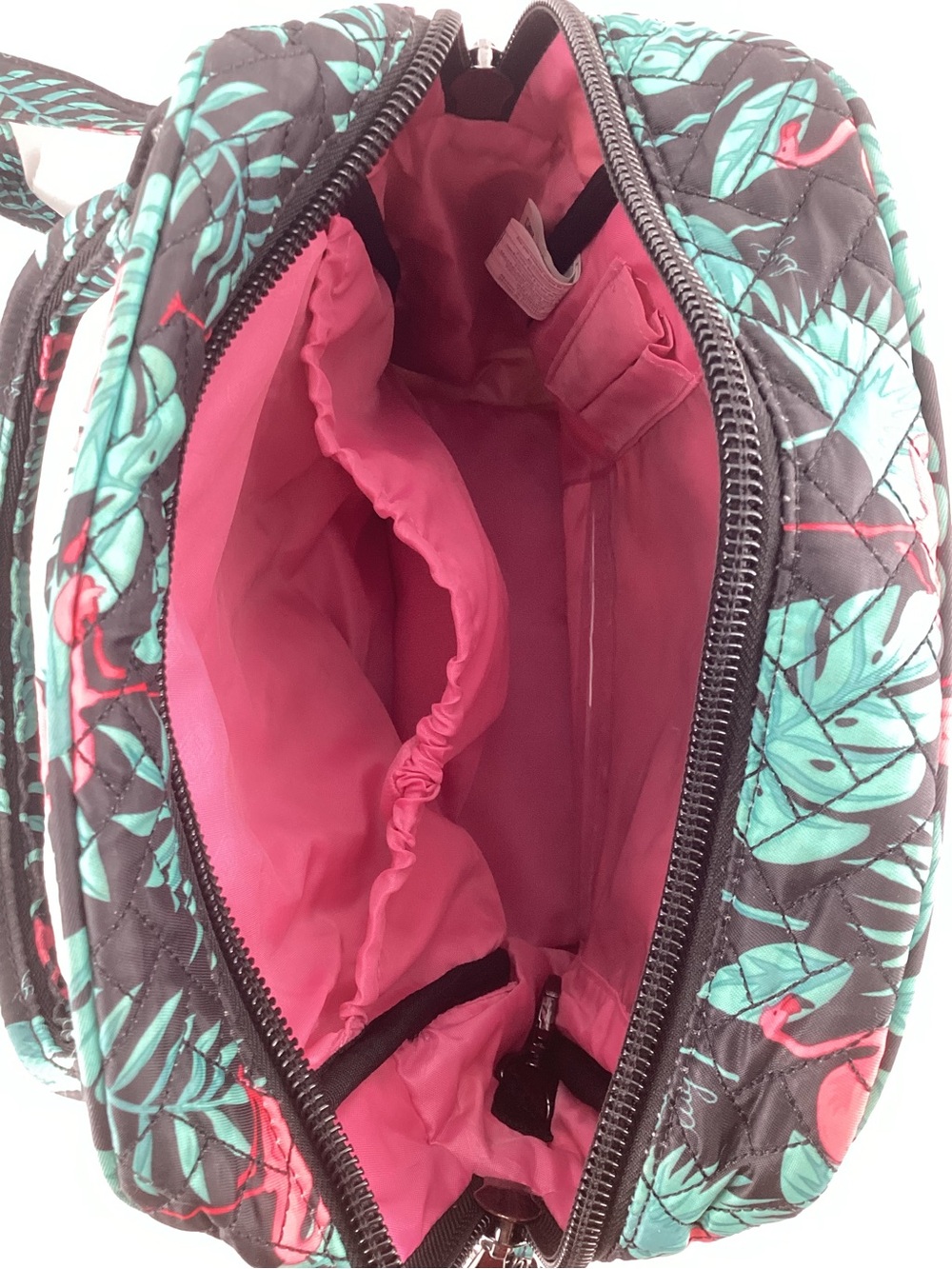 lug Mni Puddle Jumper in Flamingo Print Crossbody Bag or Tote Black/Teal/Pink - Picture 3 of 11